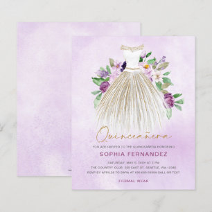 Robe or violet budget Quinceañera Invitation