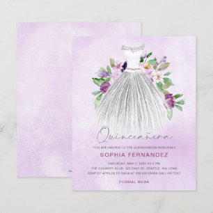 Robe or violet budget Quinceañera Invitation