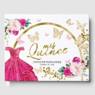 Robe papillon rose chaud Livre d'or Quinceanera