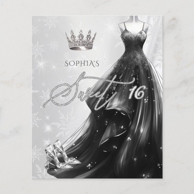 Robe Parties scintillant noire Snowflakes Sweet 16 (Devant)