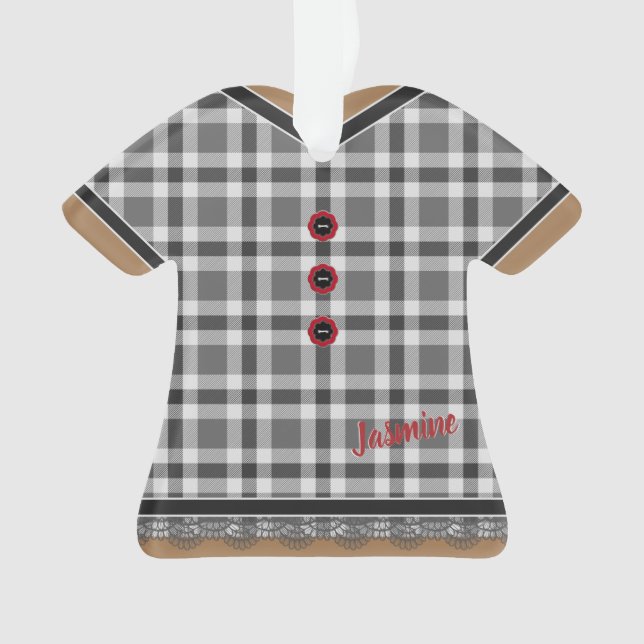 Robe Plaid Gris mignonne avec Dentelle Trim Custom (devant)