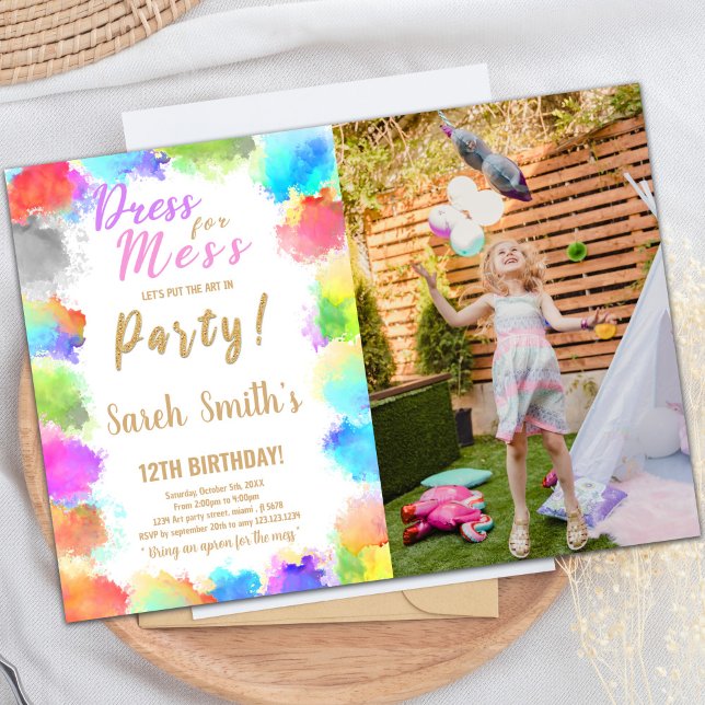 Robe pour Mess Paint Anniversaire Invitation (Dress for Mess Paint Birthday Invitations w photo)