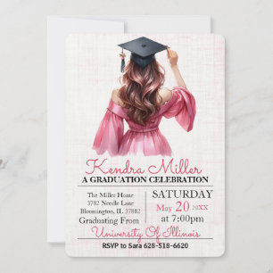 Robe rose Aquarelle Graduation Invitation