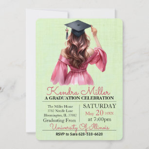 Robe rose Aquarelle Graduation Invitation