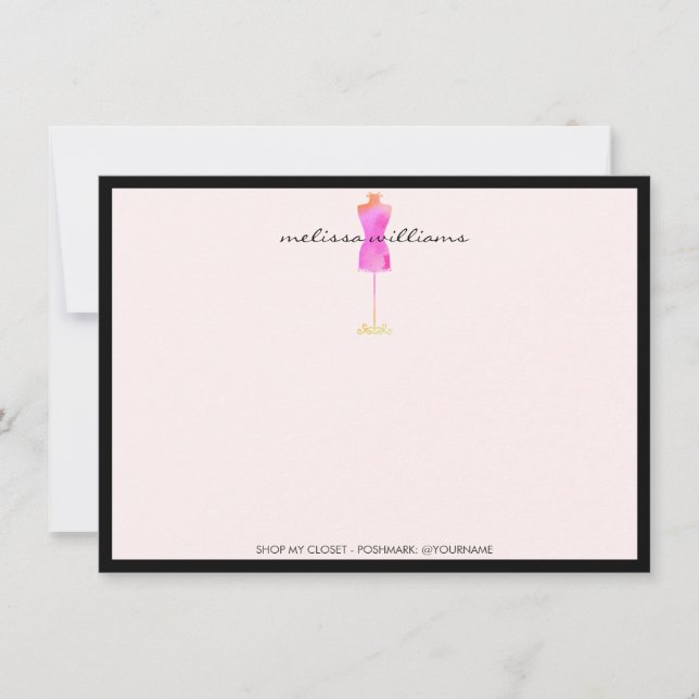 Robe rose Aquarelle Mannequin II Carte pour notes  (Devant)