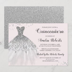Robe Rose Argentée à Paillettes Invitation Quincea