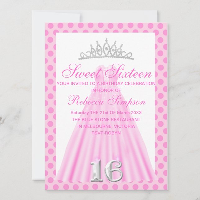 Robe rose bébé Invitation d'anniversaire Sweet Six (Devant)