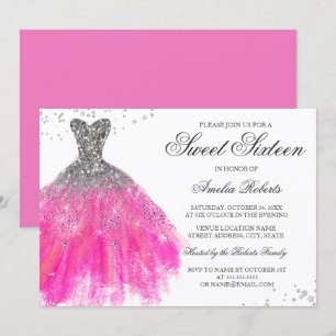 Robe rose étincelle Sweet sixteen Invitation