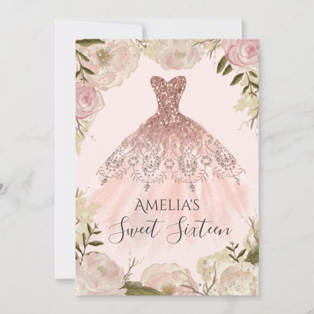 Robe Rose Gold Florale Rose Invitation Sweet Seize (Devant)
