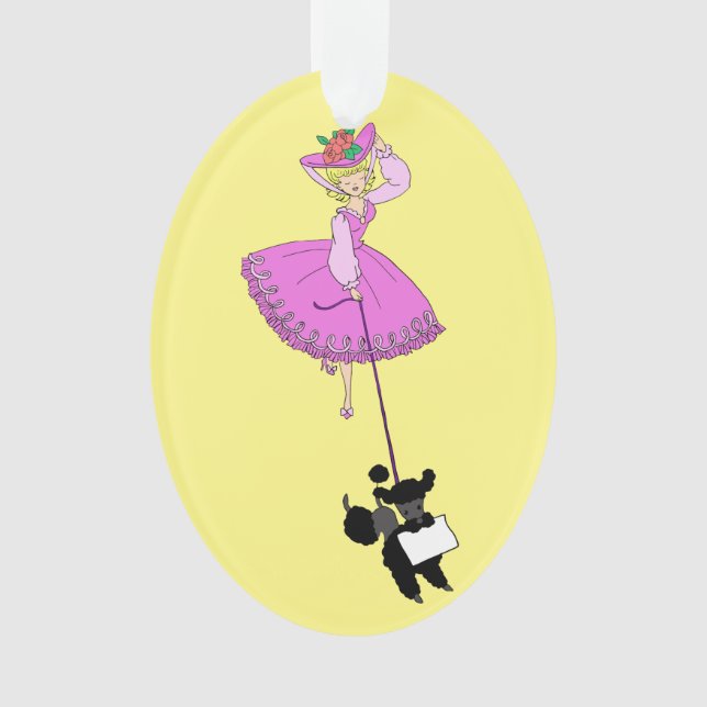 Robe rose mignonne Poodle noir dessin original (devant)