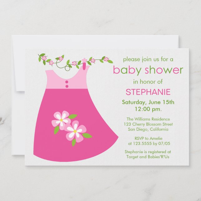 Robe rose mignonne tenue Baby shower Invitation (Devant)