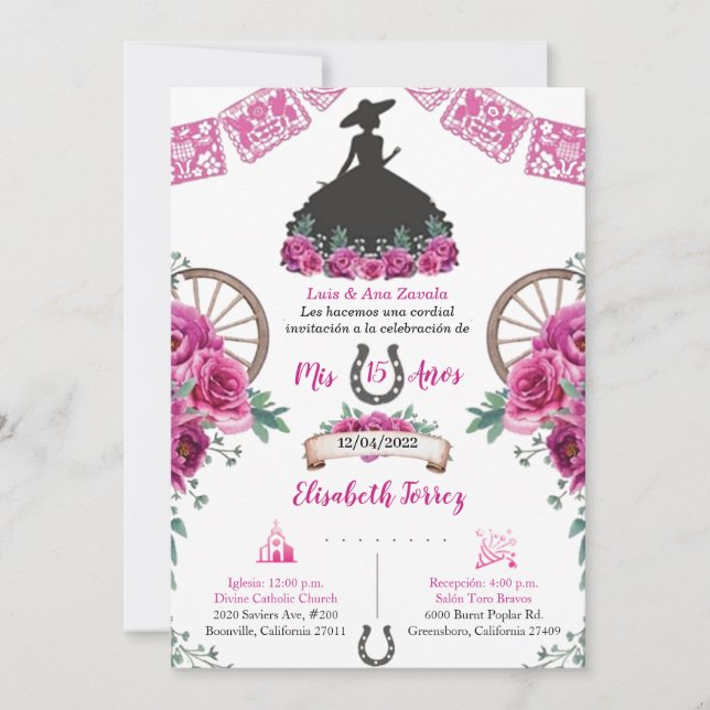Robe rose Noir Charra Invitation, Charro Mexicaine (Devant)
