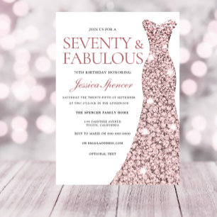 Robe rose or étincelle 70e anniversaire Invitation