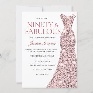 Robe rose or étincelle 90e anniversaire Invitation