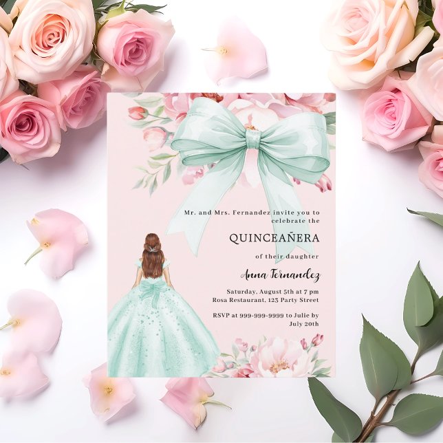 Robe rose rose fleurie verte robe Quinceanera invi (Créateur téléchargé)