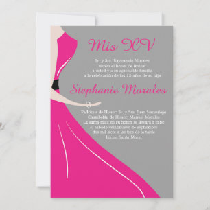 Robe rose Silhouette Quinceanera Invitation