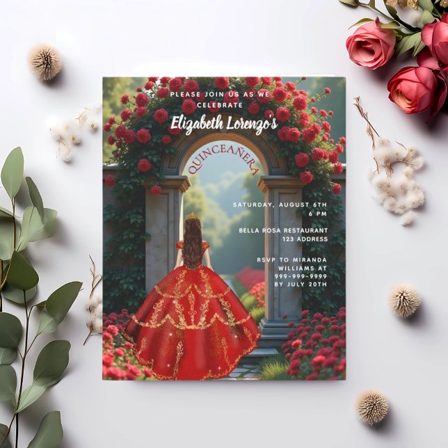Robe rouge arche rose Quinceanera invitation (Créateur téléchargé)