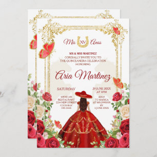 Robe Rouge Mexicaine fille Quinceanera Invitation