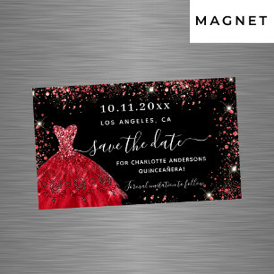 Robe rouge noir Quinceanera enregistrer l'aimant d