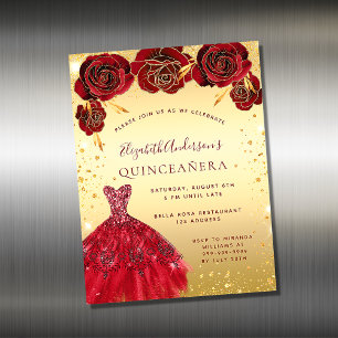 Robe rouge or Quinceanera aimant invitation