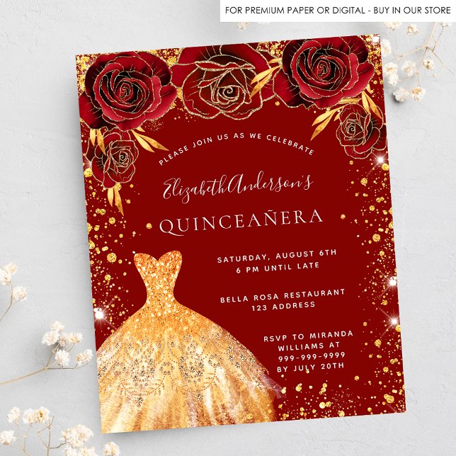 Robe rouge Quinceanera invitation médias sociaux (Créateur téléchargé)