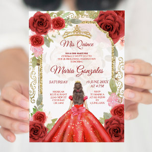 Robe rouge & Rose Mexicaine Quinceanera Invitation