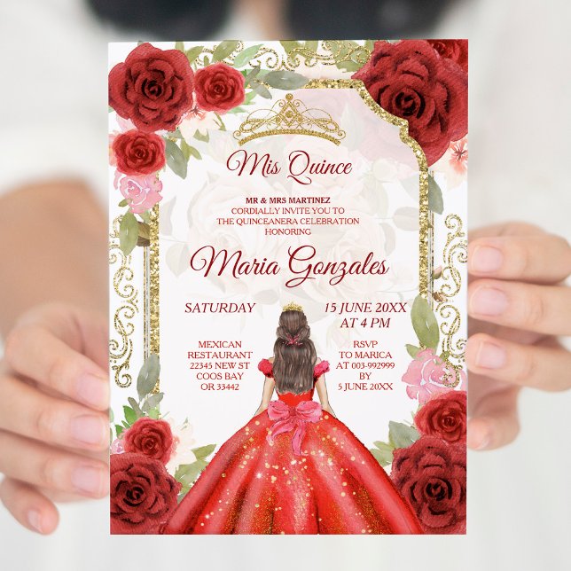 Robe rouge & Rose Mexicaine Quinceanera Invitation (Créateur téléchargé)