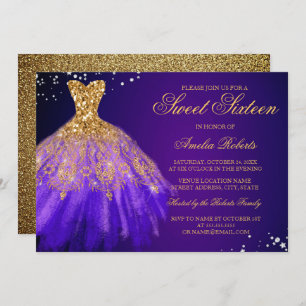 Robe Sweet sixteen violet or étincelant Invitation