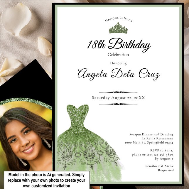 Robe verte élégante de sauge 18 ans invitation déb (Créateur téléchargé)