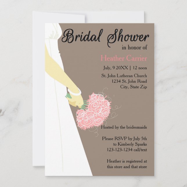 Robe verticale et bouquet - Invitation à la douche (Devant)