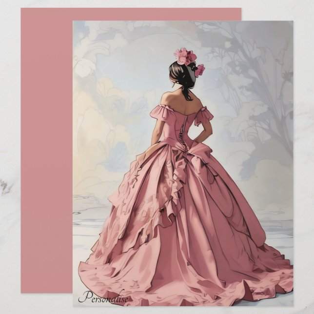 Robe Vintage rose Victorian Lady Scrapbook (Devant / Derrière)