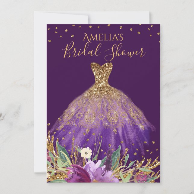 Robe violette améthyste or Invitation de mariage d (Devant)