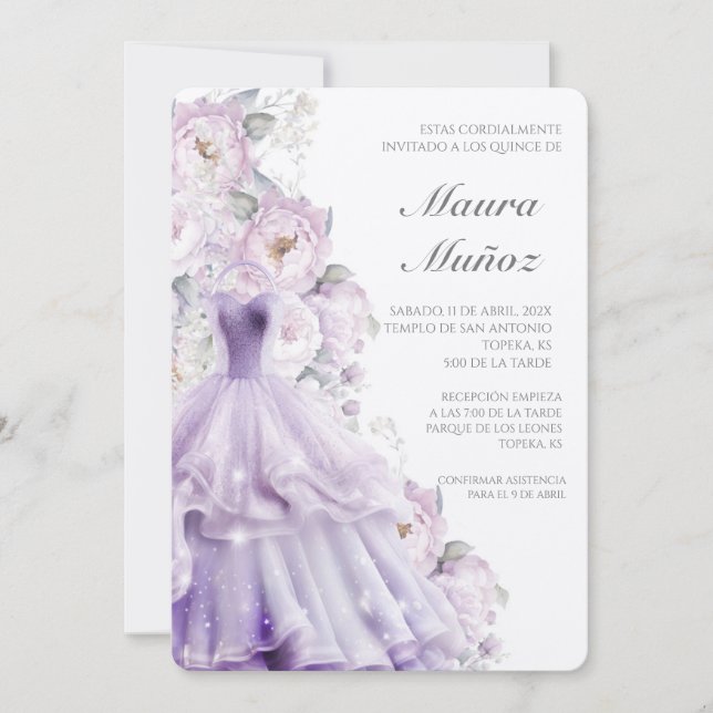 Robe violette invitation quinceañera (Devant)