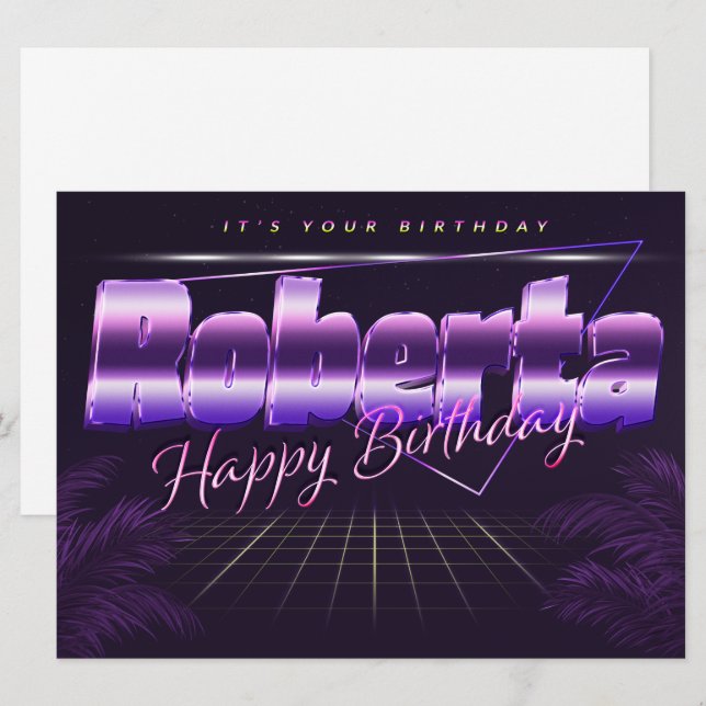 Roberta nom prénom violet rétro carte anniversaire (Devant / Derrière)