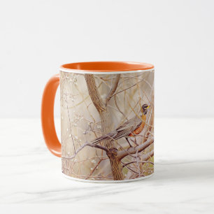 Robin Bird à la Coupe d'Art Mug d'Arbre en hiver