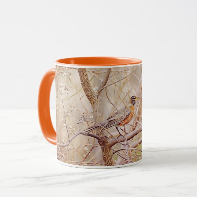 Robin Bird à la Coupe d'Art Mug d'Arbre en hiver (Devant gauche)