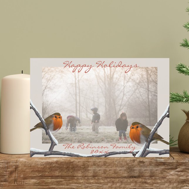 Robin Bird Overlay Carte photo de Noël (Happy Holidays from the robins. Just upload your photo)