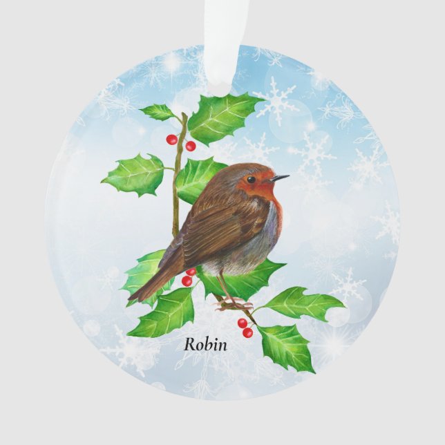 Robin Bird sur la peinture à l'aquarelle Holly (devant)