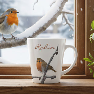 Robin Bird Winter Branch Personnalisé Latte Mug