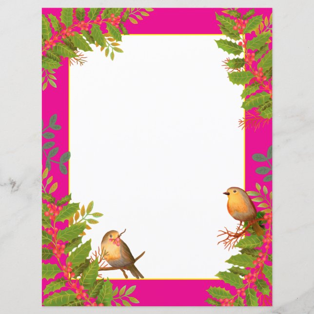 Robin Birds Holly Berry Hot Rose (Devant)