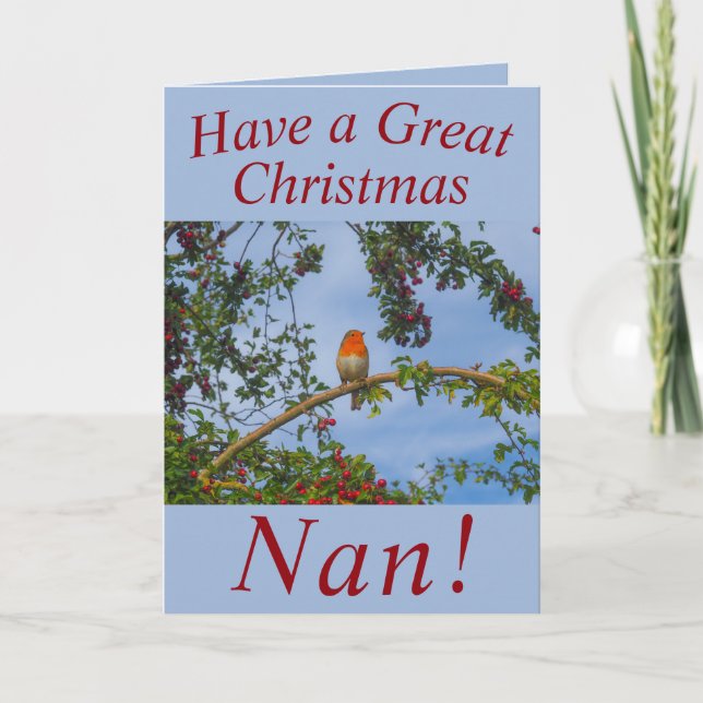 Robin dans un Hawthorn Tree Carte de Noël pour Nan (Devant)