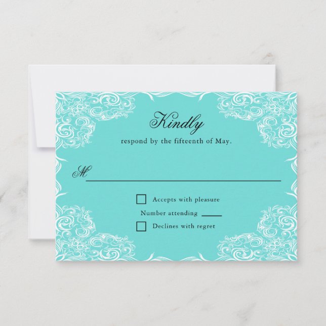 Robin Oeuf Blue dentelle cadre gris mariage RSVP (Devant)