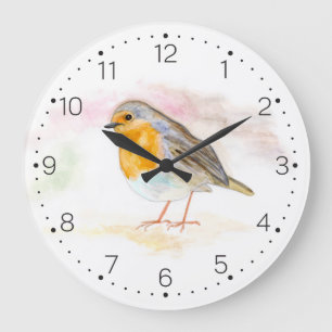 Robin pour aquarelle - horloge murale avec des