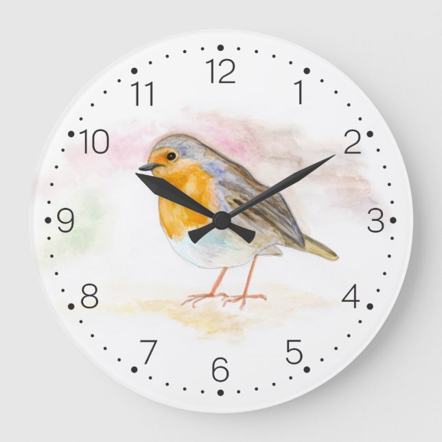 Robin pour aquarelle - horloge murale avec des (Recto)