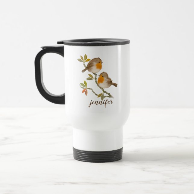 Robin Redsein Birds - Mug de voyage personnalisé (Gauche)