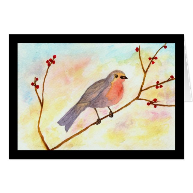 Robin rouge aime l'art rouge d'aquarelle de baies (Devant Horizontal)