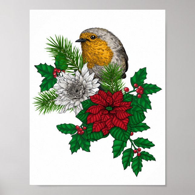 Robin rouge sur décoration de Noël (Devant)