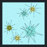 Robin's Oeuf Blue Iconic Starbursts Poster<br><div class="desc">Ce motif d’affiche de Robin’s Oeuf Blue Iconic Atomic Starbursts présente des étoiles atomiques emblématiques. C'est vrai ! L’ancienne école, arrière - plan de couleur bleu oeuf de robin avec des taches d’or, est la toile de fond idéale pour les cercles turquoise, apaisants et vert poire kitsch. Les taches de...</div>