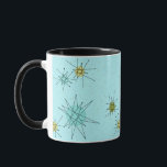 Robin's Oeuf Blue Starbursts Mug<br><div class="desc">Le motif de Mug de Robin's Oeuf Blue Iconic Atomic Starbursts Mug présente des étoiles atomiques emblématiques. C'est vrai ! L’ancienne école, arrière - plan de couleur bleu oeuf de robin avec des taches d’or, est la toile de fond idéale pour les cercles turquoise, apaisants et vert poire kitsch. Les...</div>