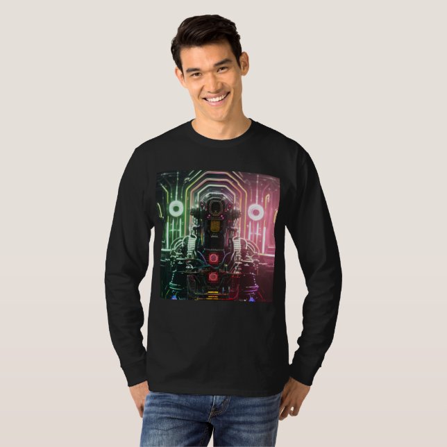 Robot 1 homme manches longues noires T-shirt (Devant entier)